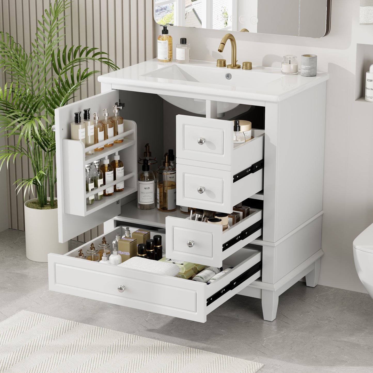 30" Bathroom Vanity with Sink with Shelf and Three Drawers