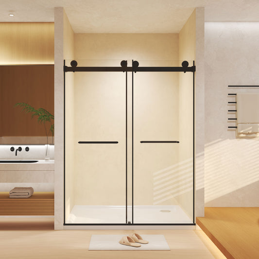 44 to 48 inch wide x 74 inch high frameless double sliding shower door with 8mm tempered glass