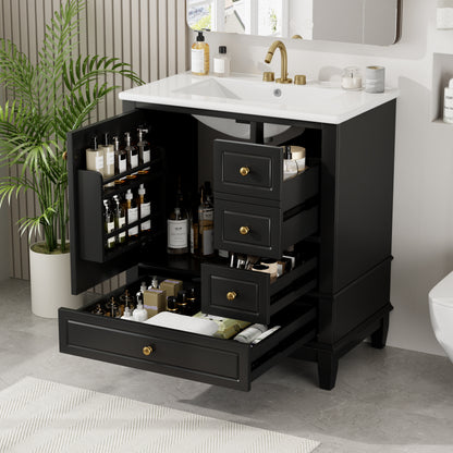 30" Bathroom Vanity with Sink with Shelf and Three Drawers