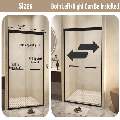 72" H Aluminum Frame Double Sliding Shower Door with 1/4" Clear Tempered Glass