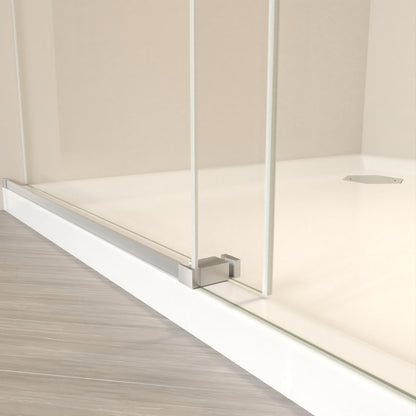 clear tempered glass shower door panel with brushed nickel handle