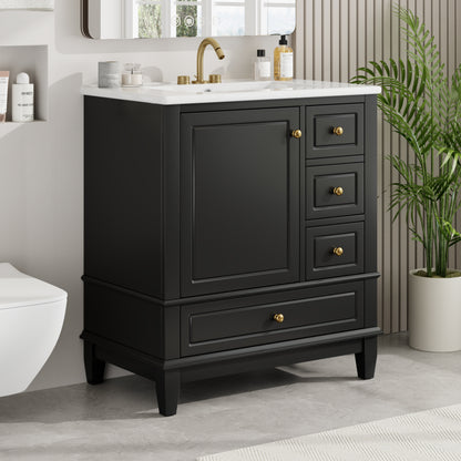 30" Bathroom Vanity with Sink with Shelf and Three Drawers
