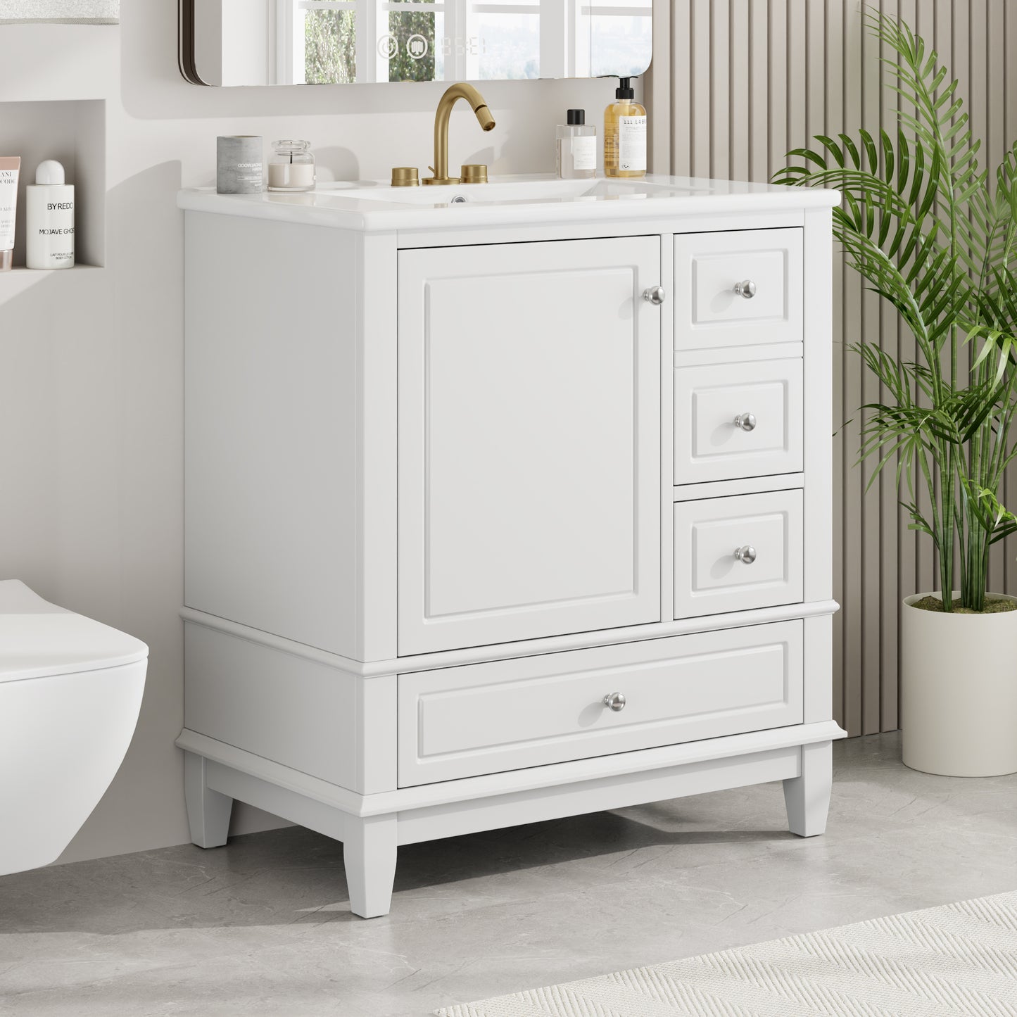 30" Bathroom Vanity with Sink with Shelf and Three Drawers