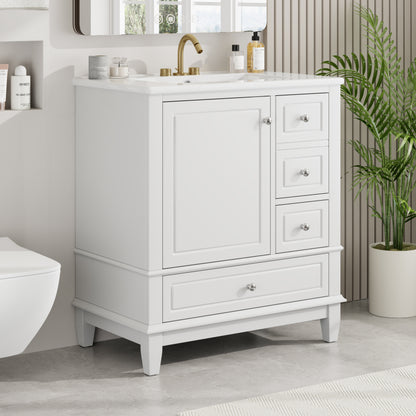 30" Bathroom Vanity with Sink with Shelf and Three Drawers