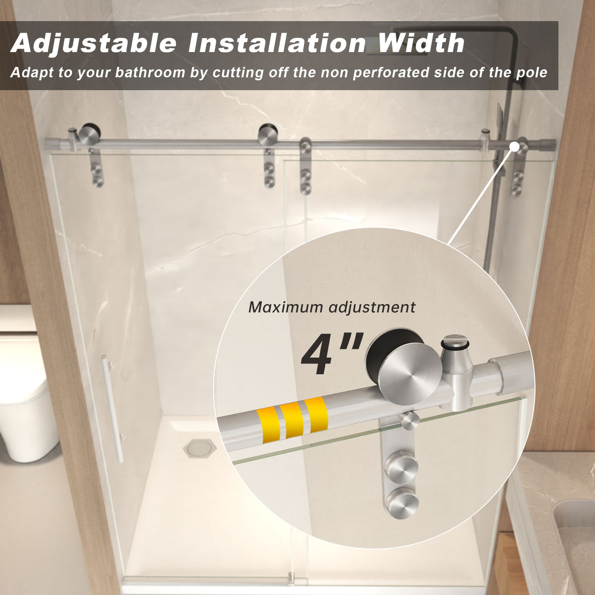 sliding shower door open over tiled shower floor