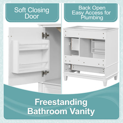 30" Bathroom Vanity with Sink with Shelf and Three Drawers