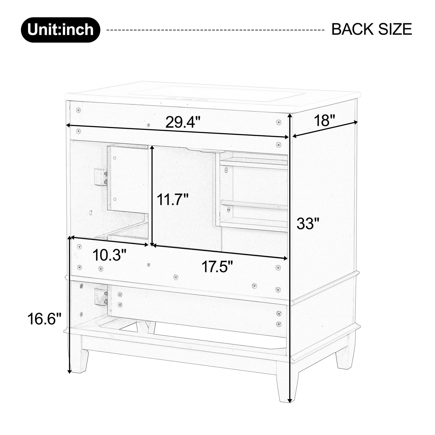 30" Bathroom Vanity with Sink with Shelf and Three Drawers