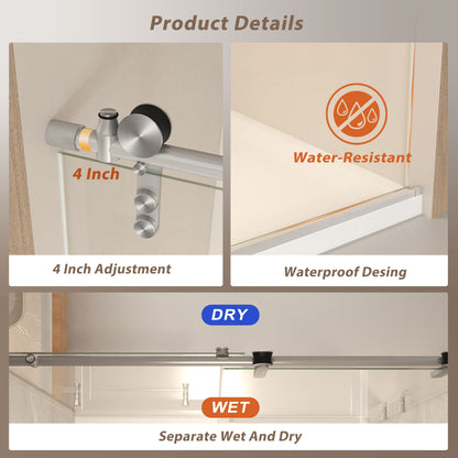 barn style sliding shower door installed in a walk-in shower