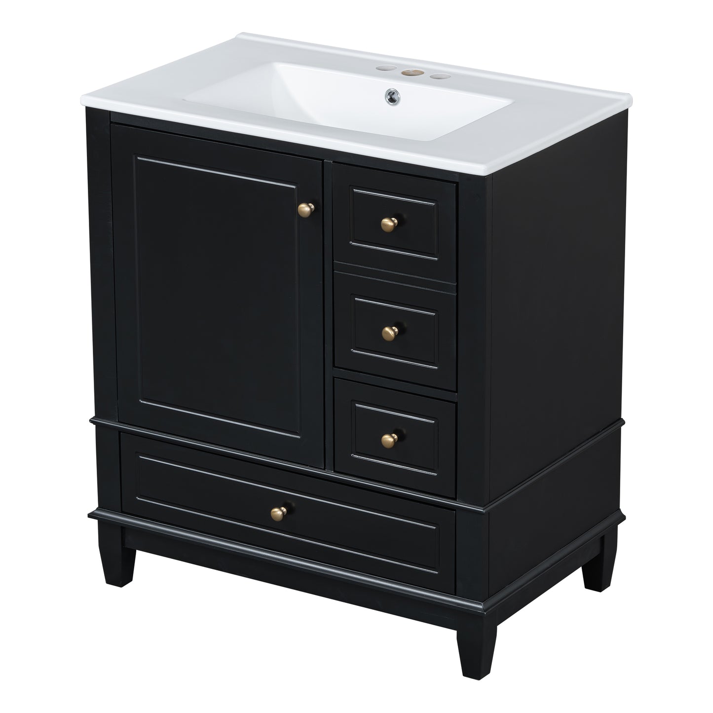 30" Bathroom Vanity with Sink with Shelf and Three Drawers