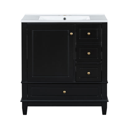 30" Bathroom Vanity with Sink with Shelf and Three Drawers
