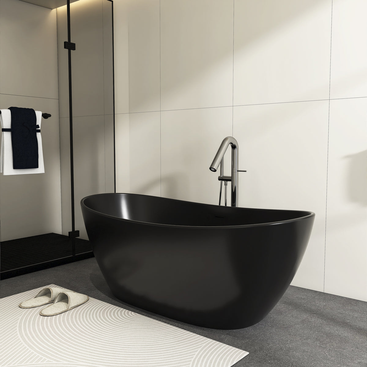 65" Stone Resin Freestanding Bathtub, Matte White — view 7