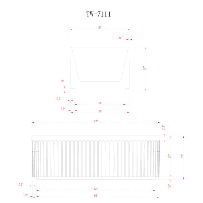 67" Modern Fluted Freestanding Acrylic Bathtub