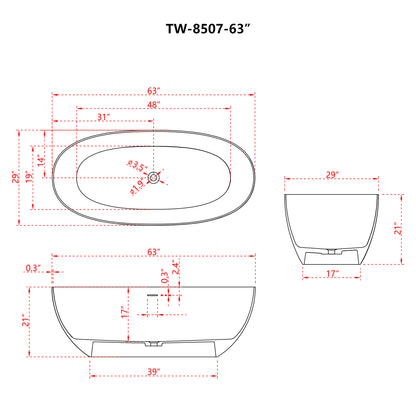 Freestanding Soaking Solid Surface Bathtub in White