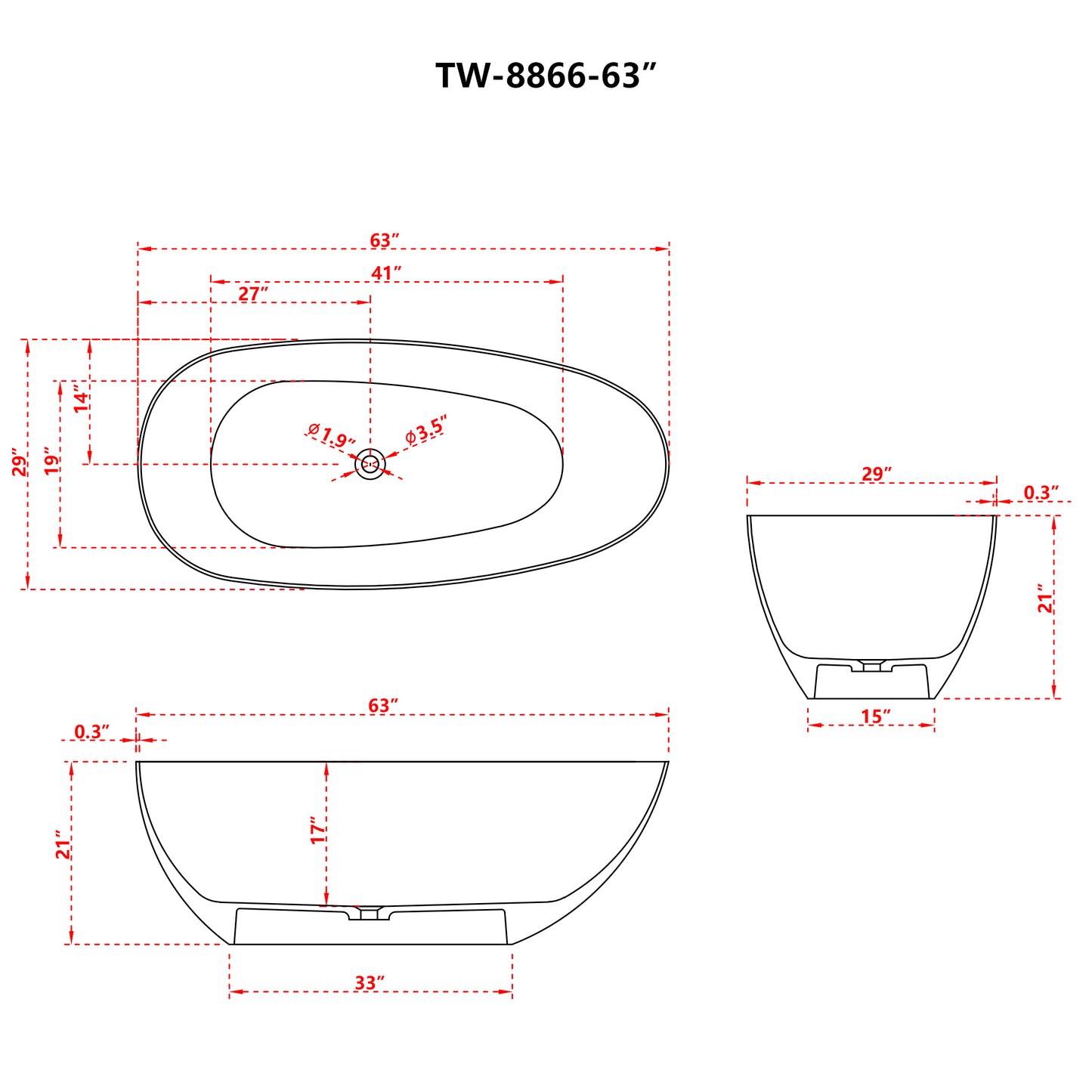 Freestanding Soaking Solid Surface Bathtub