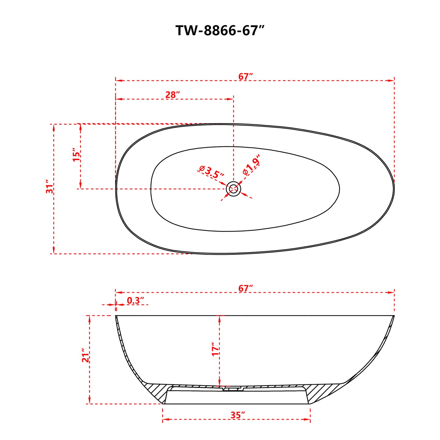 Freestanding Soaking Solid Surface Bathtub
