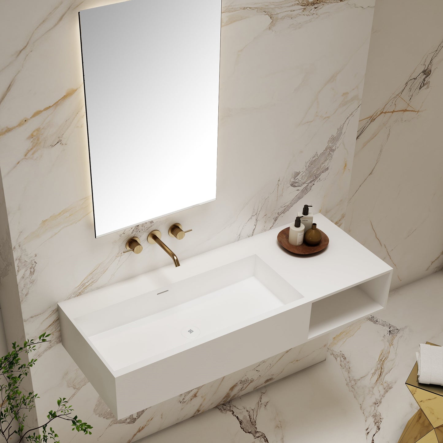 47'' Solid Surface Bathroom Wall-mount Sinks