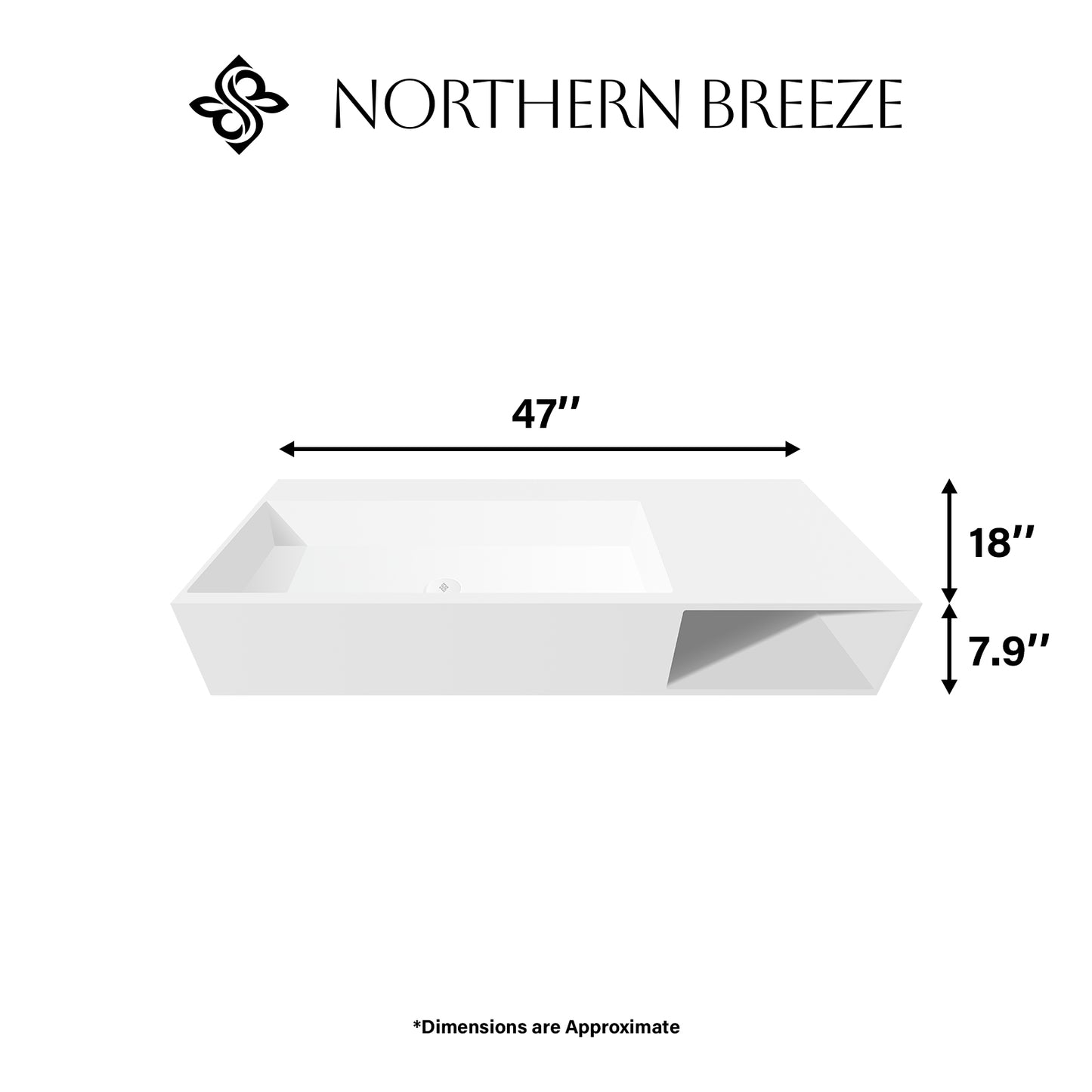 47'' Solid Surface Bathroom Wall-mount Sinks
