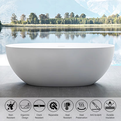 Freestanding Soaking Solid Surface Bathtub in White