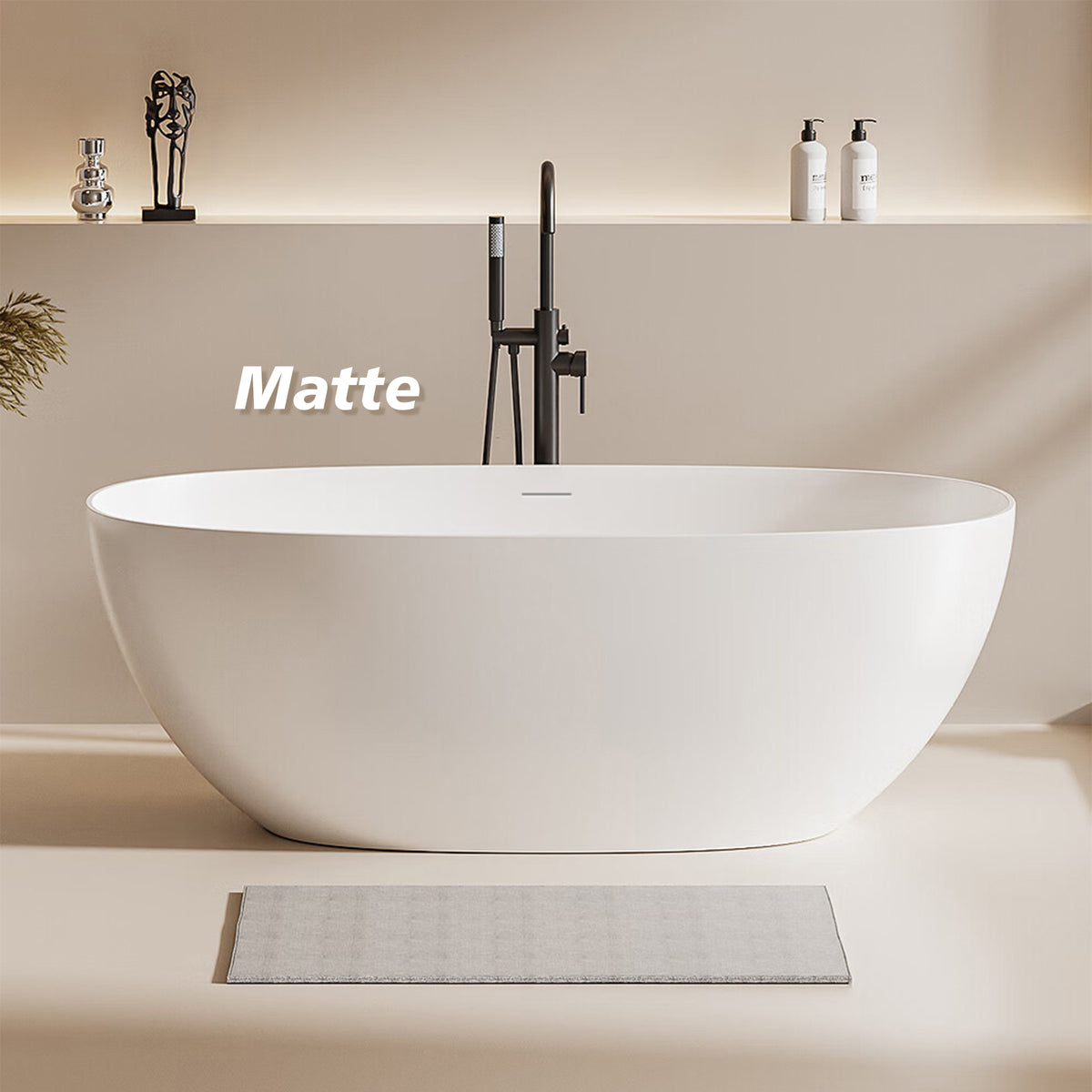 Freestanding Soaking Solid Surface Bathtub in White