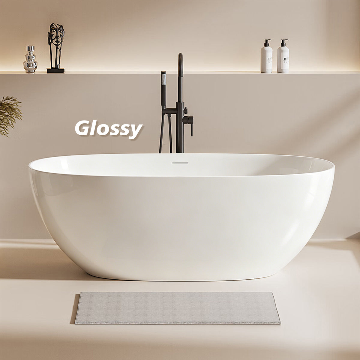 Freestanding Soaking Solid Surface Bathtub in White