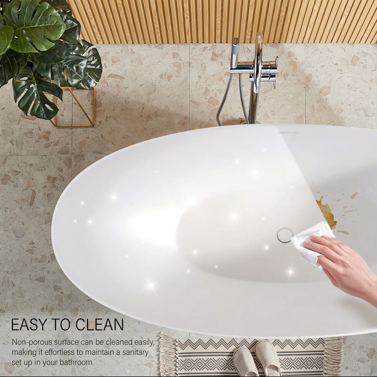 Freestanding Soaking Solid Surface Bathtub in White