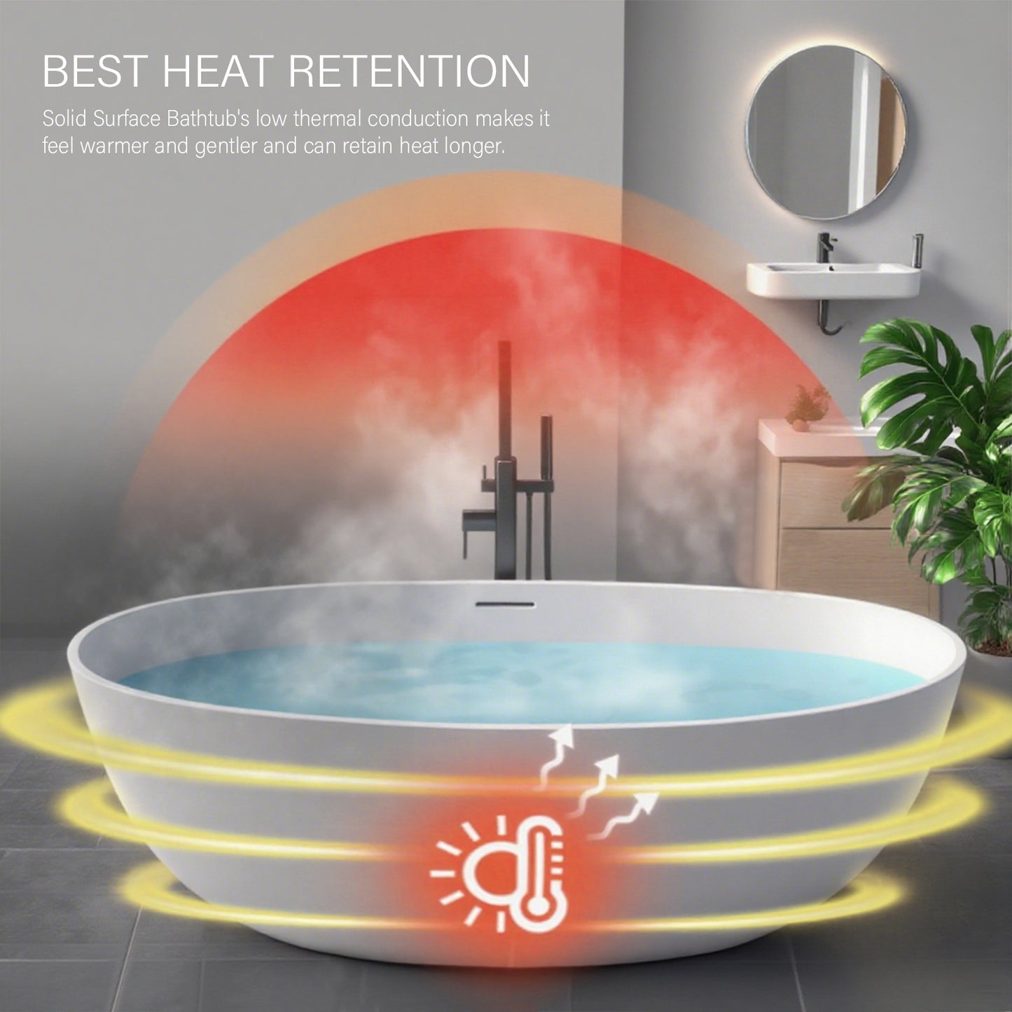 Freestanding Soaking Solid Surface Bathtub in White