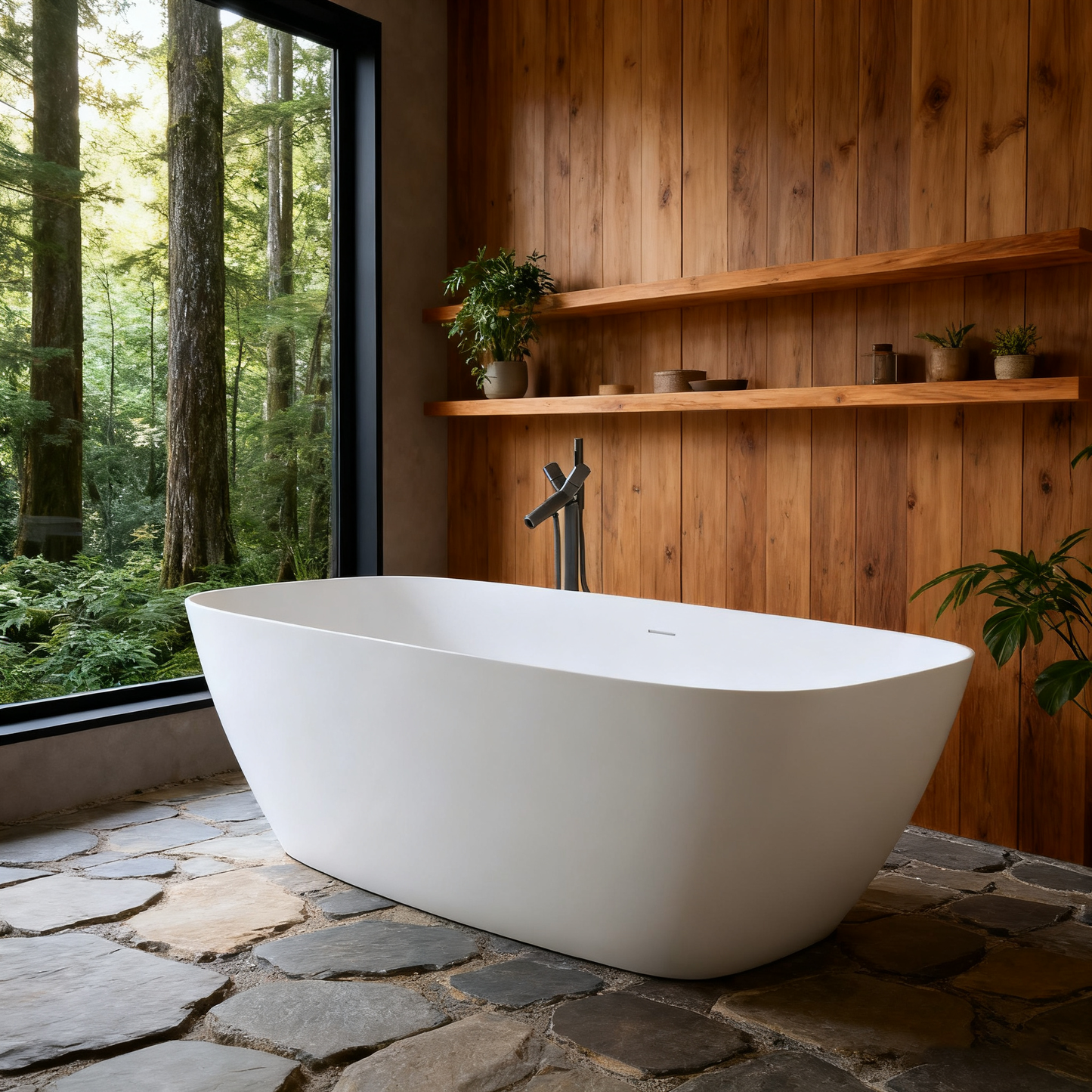 63'' x 30''Freestanding Soaking Solid Surface Bathtub in White  Double Bathtub
