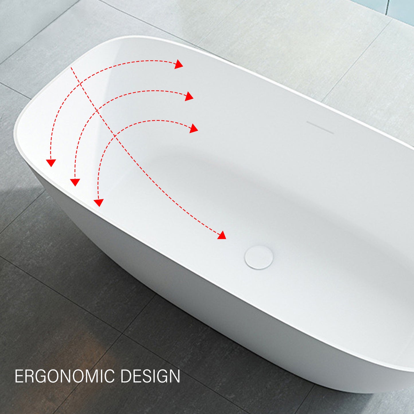 63'' x 30''Freestanding Soaking Solid Surface Bathtub in White  Double Bathtub