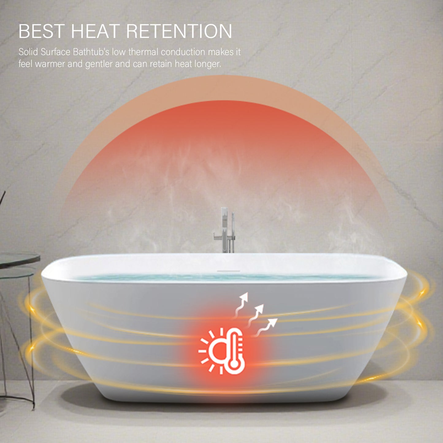 63'' x 30''Freestanding Soaking Solid Surface Bathtub in White  Double Bathtub