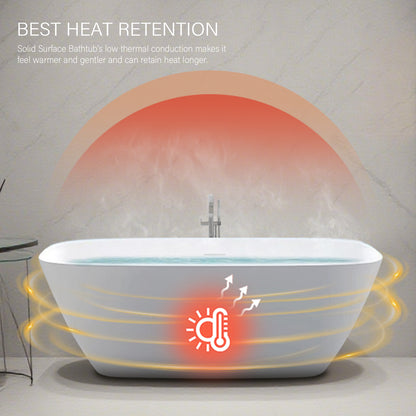 63'' x 30''Freestanding Soaking Solid Surface Bathtub in White  Double Bathtub