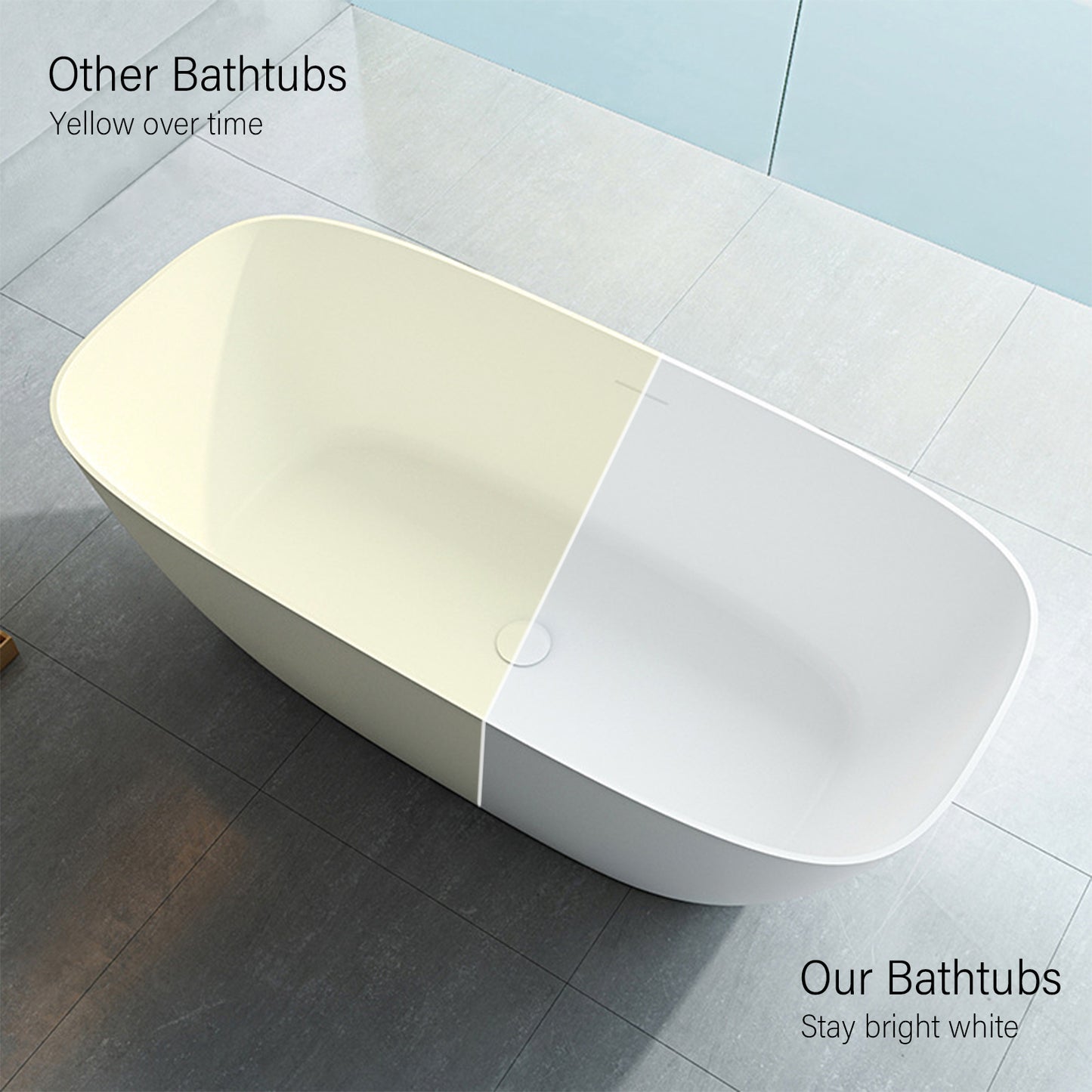 63'' x 30''Freestanding Soaking Solid Surface Bathtub in White  Double Bathtub