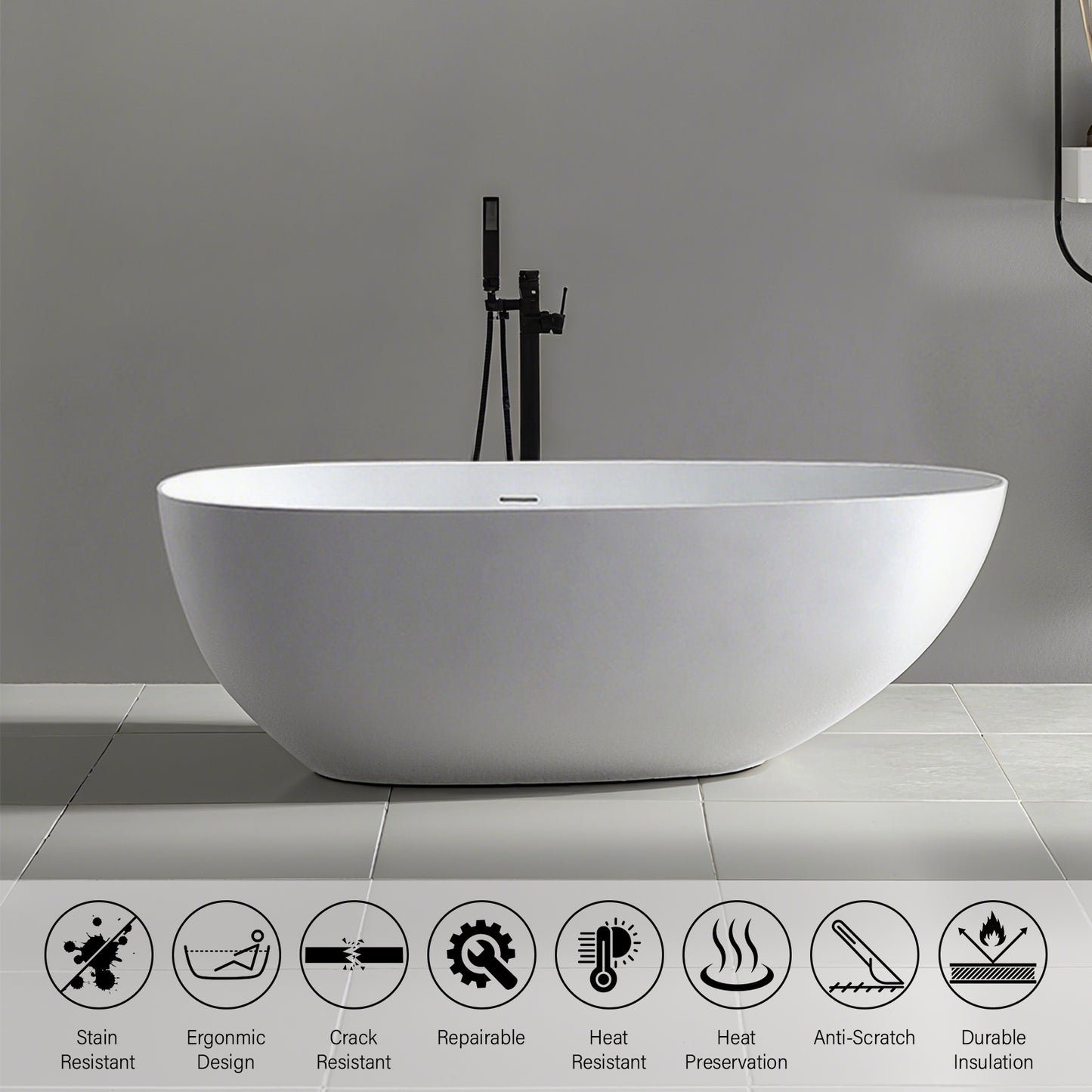 Freestanding Soaking Solid Surface Bathtub