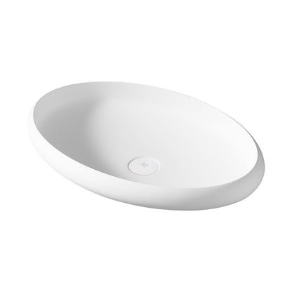 Matte White Handmade Oval Vessel Bathroom Sink 23" L x 15" W x 4" H