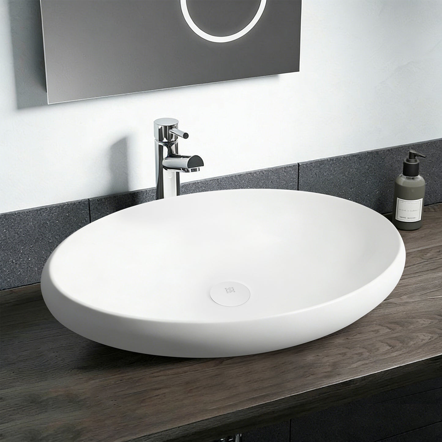 Matte White Handmade Oval Vessel Bathroom Sink 23" L x 15" W x 4" H