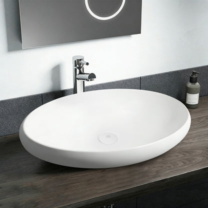 Matte White Handmade Oval Vessel Bathroom Sink 23" L x 15" W x 4" H