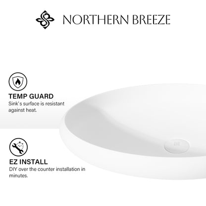 Matte White Handmade Oval Vessel Bathroom Sink 23" L x 15" W x 4" H
