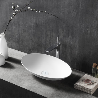 Matte White Handmade Oval Vessel Bathroom Sink