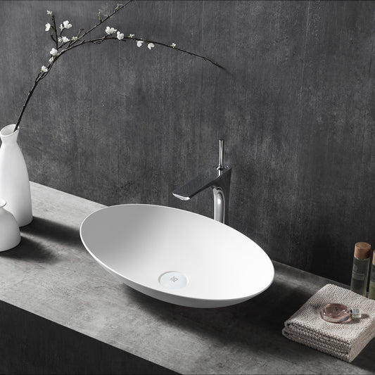 Matte White Handmade Oval Vessel Bathroom Sink