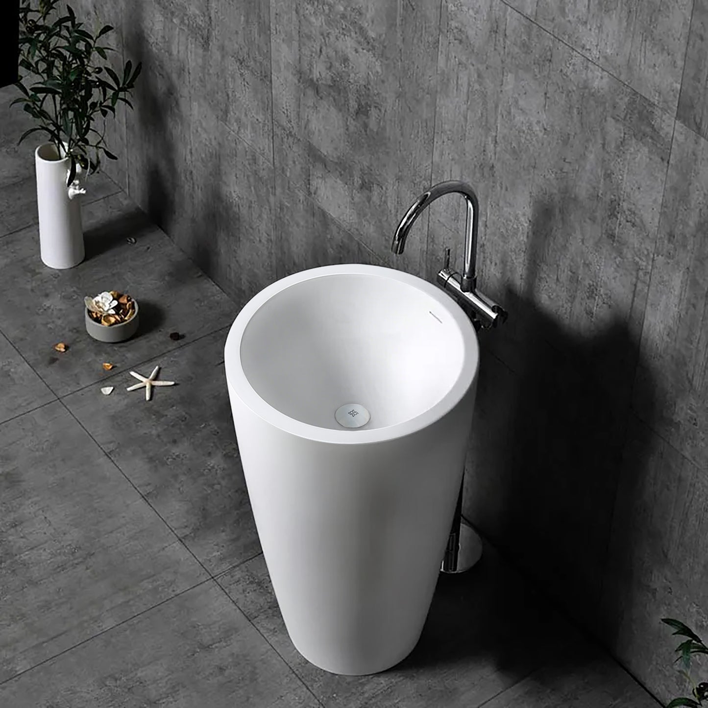 Solid Surface Circular Pedestal Bathroom Sink