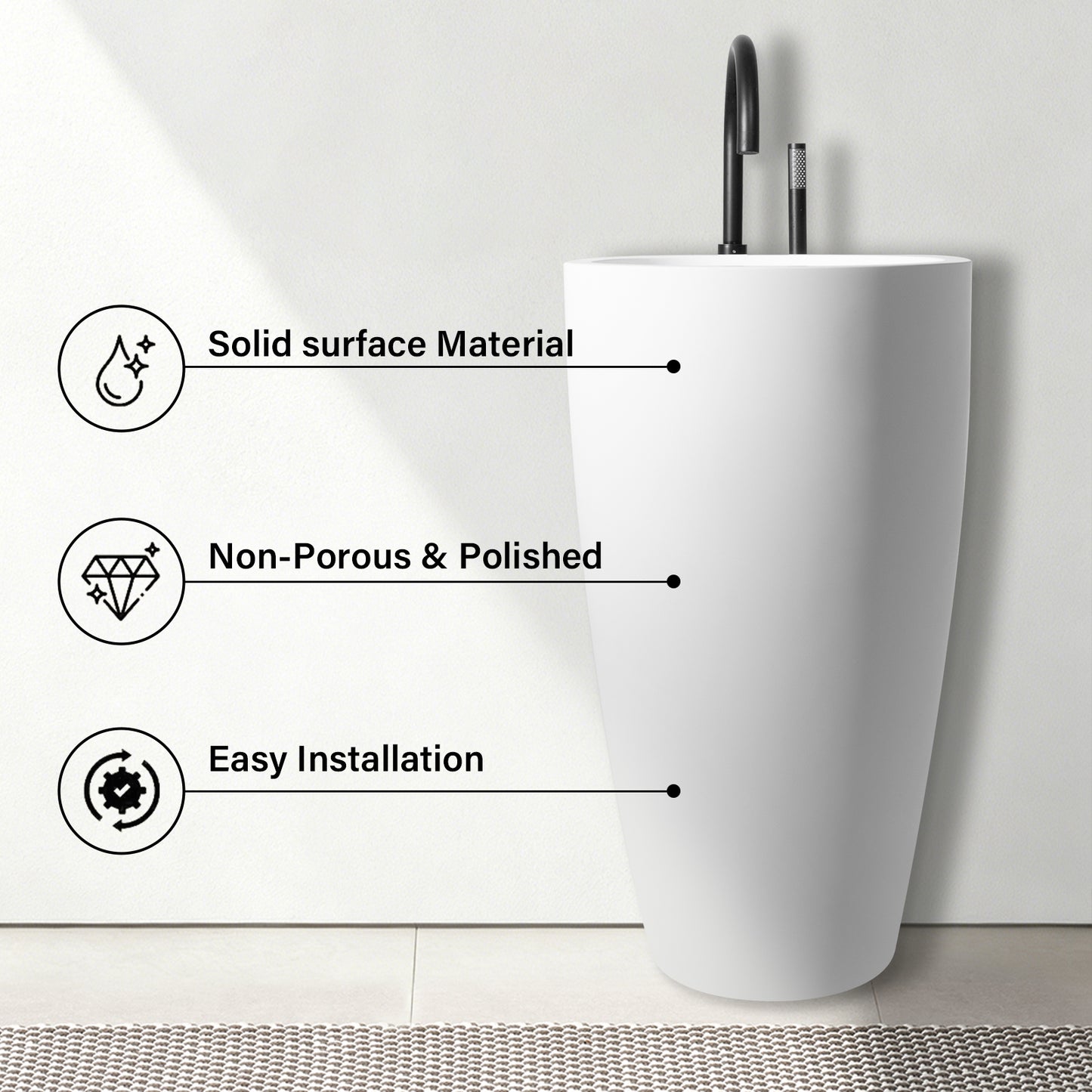 Solid Surface Circular Pedestal Bathroom Sink