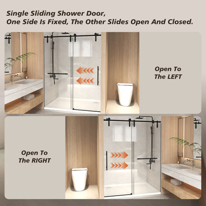 76" H Frameless Sliding Shower Door with 5/16" Clear Tempered Glass