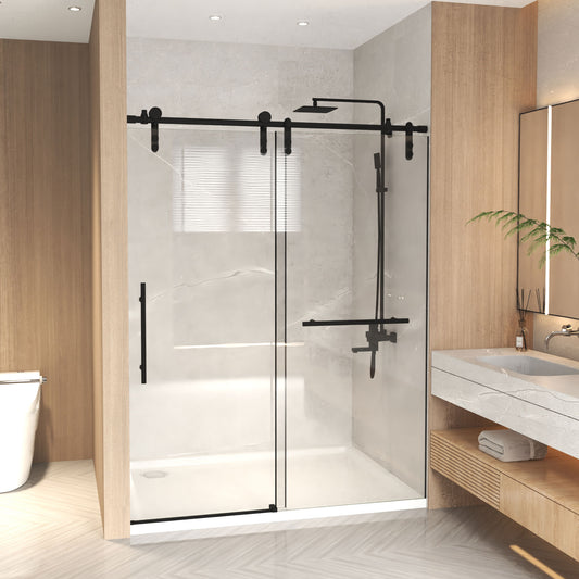 76" H Frameless Sliding Shower Door with 5/16" Clear Tempered Glass