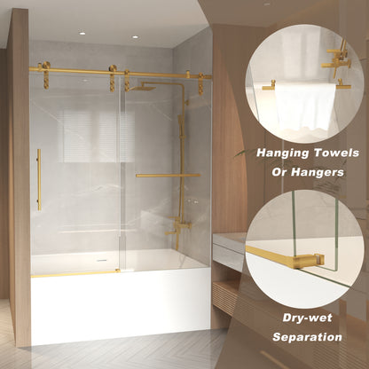walk-in shower with frameless barn style sliding door