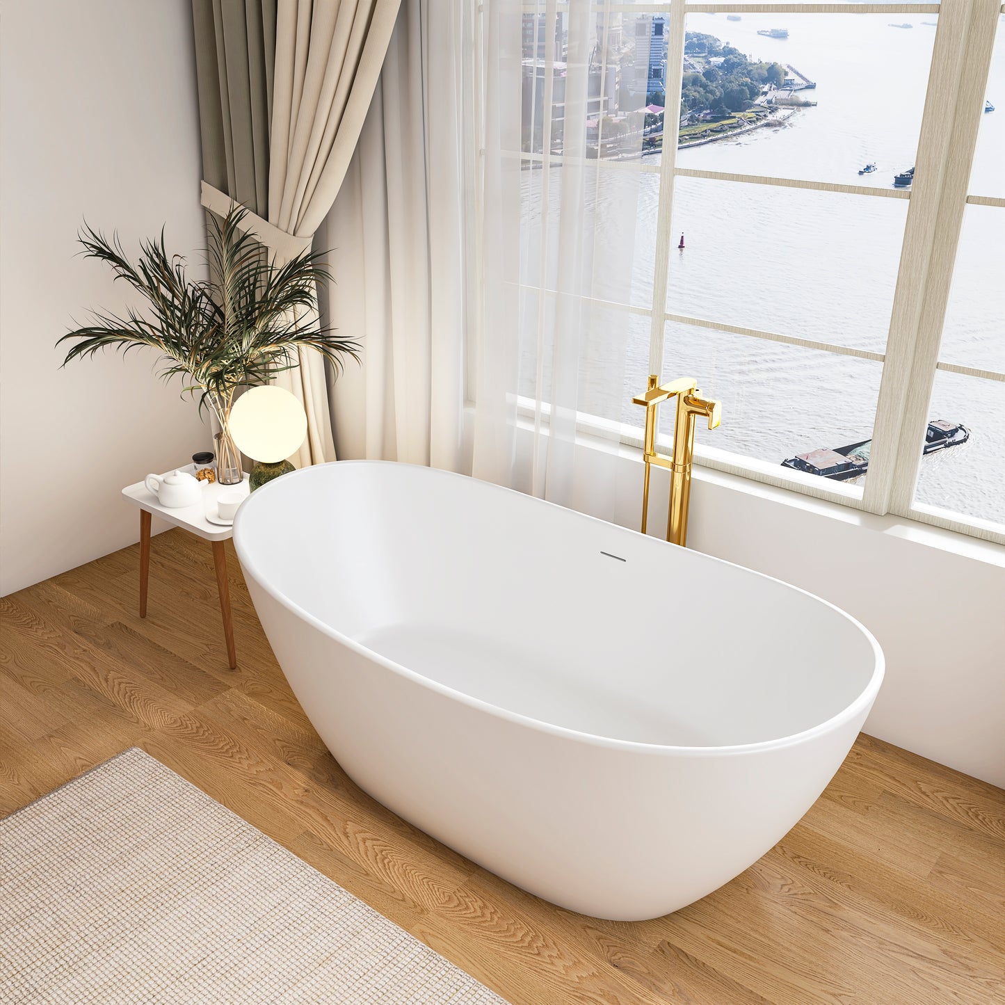 Luxury Contemporary Solid Surface Stone Resin Freestanding Bathtub in Matte White