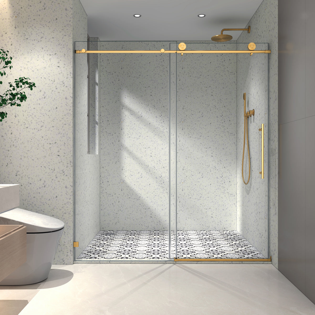 76"H Frameless One Fixed and One Shifted Shower Door , 5/16" (8mm) SGCC Glass