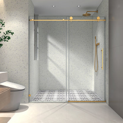 76"H Frameless One Fixed and One Shifted Shower Door , 5/16" (8mm) SGCC Glass