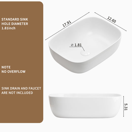 Modern Rectangular Glossy White Ceramic Vessel Sink