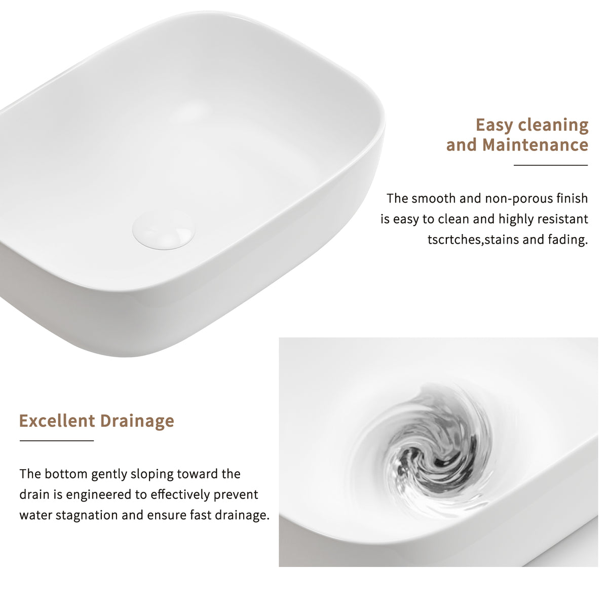 Modern Rectangular Glossy White Ceramic Vessel Sink