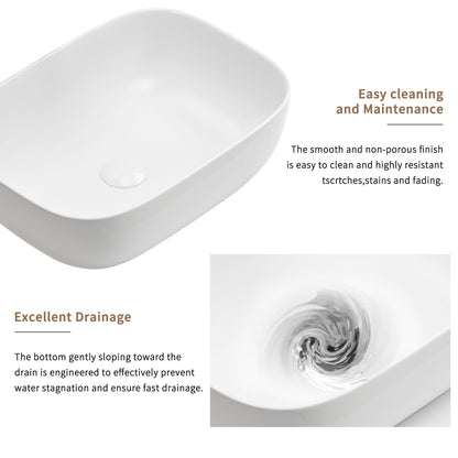 Modern Rectangular Glossy White Ceramic Vessel Sink