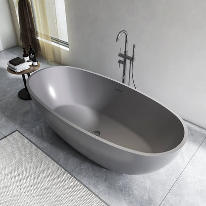 65.2” Freestanding Solid Surface Soaking Bathtub for Bathroom